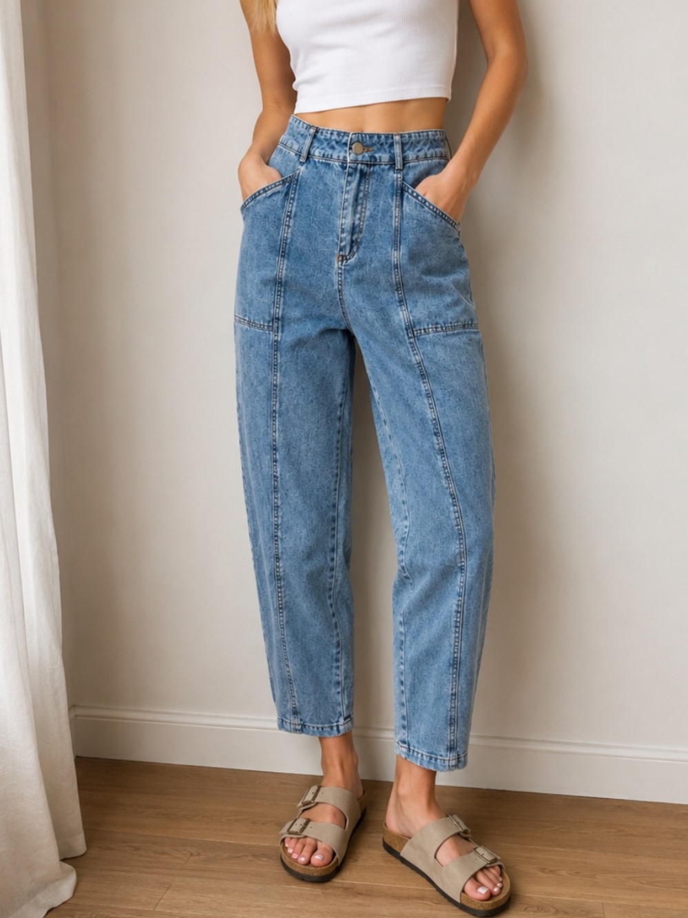 Le Lis Women's Light Blue Cotton High-Waist Cropped Jeans Medium 54914